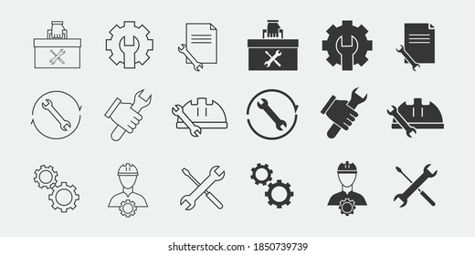 engineering vector icon set cog engineer wrench screw driver tool box