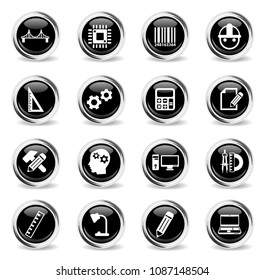 engineering vector icons - black round chrome buttons