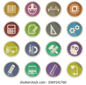 engineering vector icons in the form of round paper labels