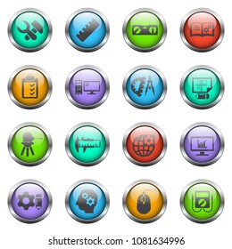 engineering vector icons on color glass buttons