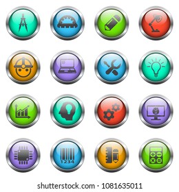 engineering vector icons on color glass buttons