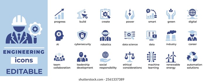 
Engineering Vector Icons Tools, Machinery, Structures, Innovation Editable, Modern, Professional Design