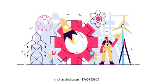 Engineering vector illustration. Professional urban architect occupation. Project with industrial business concept and power station construction. Modern work with precise math and physics calculation