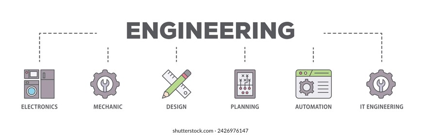 Engineering web banner icon vector illustration concept consists of electronics, mechanic, design, planning, automation and it engineering icon live stroke and easy to edit