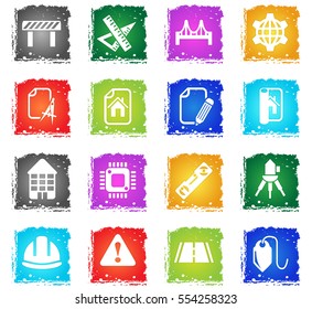 engineering web icons in grunge style for user interface design