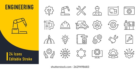 Engineering web icons in line style. Manufacturing, engineer, tools, production, application, collection. Vector illustration.
