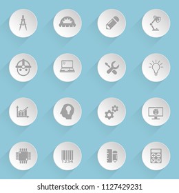 engineering web icons on light paper circles