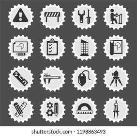 engineering web icons stylized postage stamp for user interface design