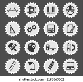 engineering web icons stylized postage stamp for user interface design