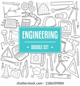 Engineering Work Traditional Doodle Icons Sketch Hand Made Design Vector