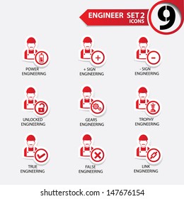 Engineering Worker Icon Set 2,Red Version,vector