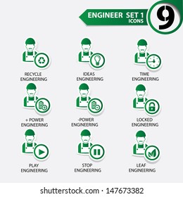 Engineering,Worker icon set 1,Green version,vector