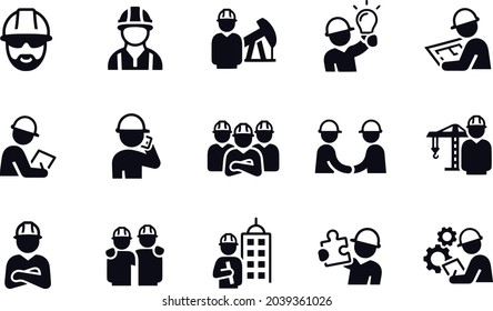 Diseño vectorial de iconos negros de los ingenieros 