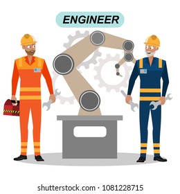 Engineers cartoon set workers architect and surveyor Group of industrial people characters
