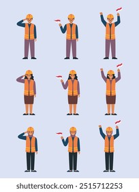 The engineers celebrating Indonesia independence day set collection vector illustration