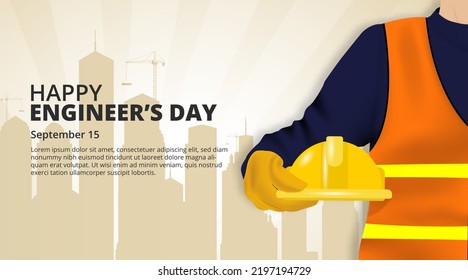 Engineers Day Background With An Engineer And Buildings