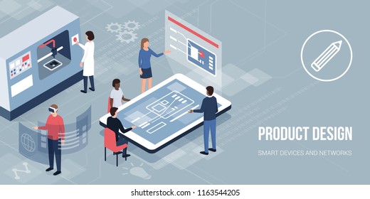 Engineers And Designers Working On A New Product, Accessing Virtual Reality And Printing With A 3D Printer: Innovative Product Design And Prototyping