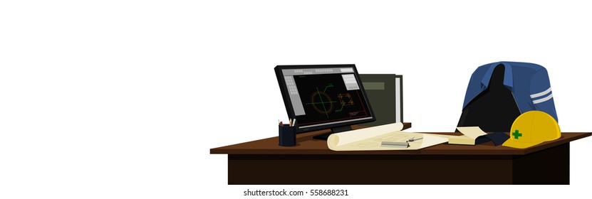 An Engineer's desk on transparent background
