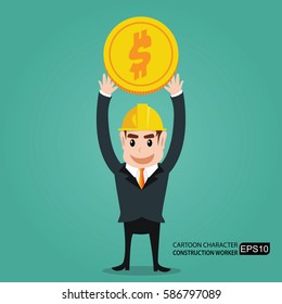 Engineers stand holds the coin dollar.
