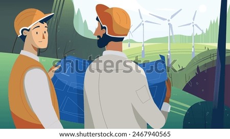 Engineers studying the new work area inside the agricultural field.