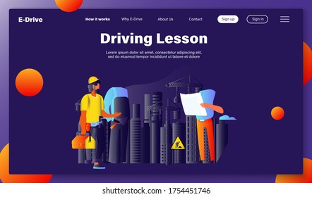 Engineers team discussing issues at construction site flat vector illustration. Foreman looking at construction project plan. Building and engineering concept. Machinery and crane on background