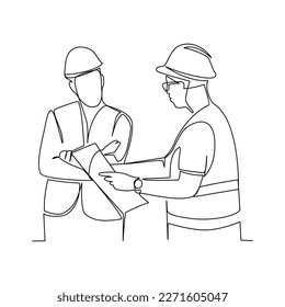 Engineers vector illustration drawn in line art style