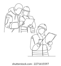 Engineers vector illustration drawn in line art style