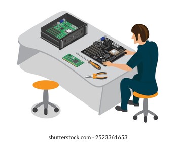 Engineers Working in Data Center Room. Installation and configuration hardware.