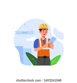enginer control flat illustrasi vektor. concept for banner, website or landing page