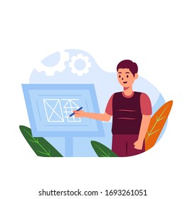 ilustrasi plano del motor. concepto de skets arquitectónicos para banner, sitio web o página de inicio
