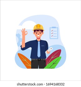 enginer quality control flat illustration. concept for banner, website or landing page