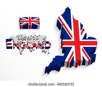 England 3D ( flag and map ) ( United Kingdom of Great Britain ) ( combine flag and map )