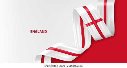 Bandera de cinta 3D de Inglaterra. Doblada ondeando la bandera 3D en colores de la bandera nacional de Inglaterra. Diseño de fondo de bandera nacional.