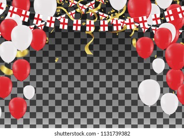 England Balloons with Countries flags of national England flags team group and ribbons flag ribbons, Celebration background template. victory.winner.football