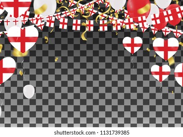 England Balloons with Countries flags of national England flags team group and ribbons flag ribbons, Celebration background template. victory.winner.football