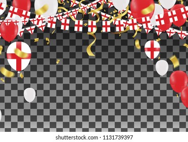 England Balloons with Countries flags of national England flags team group and ribbons flag ribbons, Celebration background template. victory.winner.football
