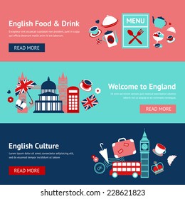 England banner set with english food and drink culture isolated vector illustration