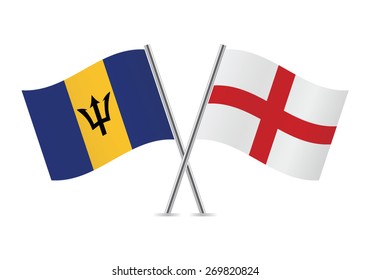 England and Barbados flags. Vector illustration.