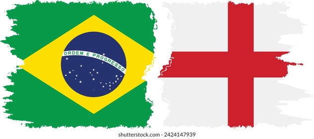 England and Brazil grunge flags connection, vector