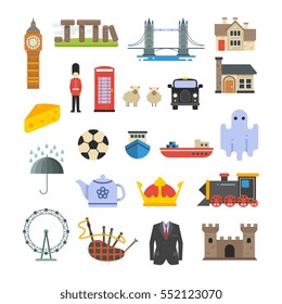 England, british, uk vector landmarks set. British tower and big ben, set of elements of british culture illustration