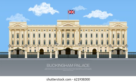england buckingham palace with cloud mesh gradient object vector illustration - Shutterstock ID 621938300