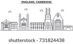 England, Cambridge architecture line skyline illustration. Linear vector cityscape with famous landmarks, city sights, design icons. Landscape wtih editable strokes