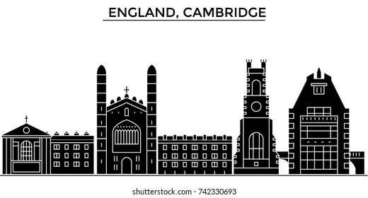England, Cambridge architecture vector city skyline, travel cityscape with landmarks, buildings, isolated sights on background