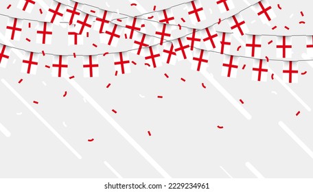 England celebration bunting flags with confetti and ribbons on white background. vector illustration.