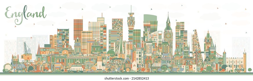 England City Skyline with Color Buildings. Vector Illustration. Concept with Historic Architecture. England Cityscape with Landmarks. Bristol. Leeds. Sheffield. London.