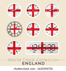 England clock : Set of national flag clock : Vector Illustration
