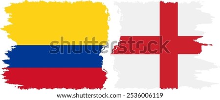 England and Colombia grunge flags connection, vector