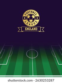 England Concept for Football League Gold Stamp with Soccer Green Field Background, abstract illustration image