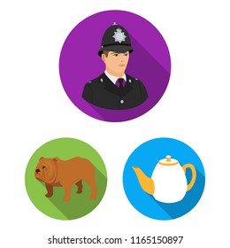 England country flat icons in set collection for design.Travel and attractions vector symbol stock web illustration.