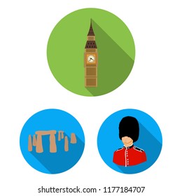 England country flat icons in set collection for design.Travel and attractions vector symbol stock web illustration.